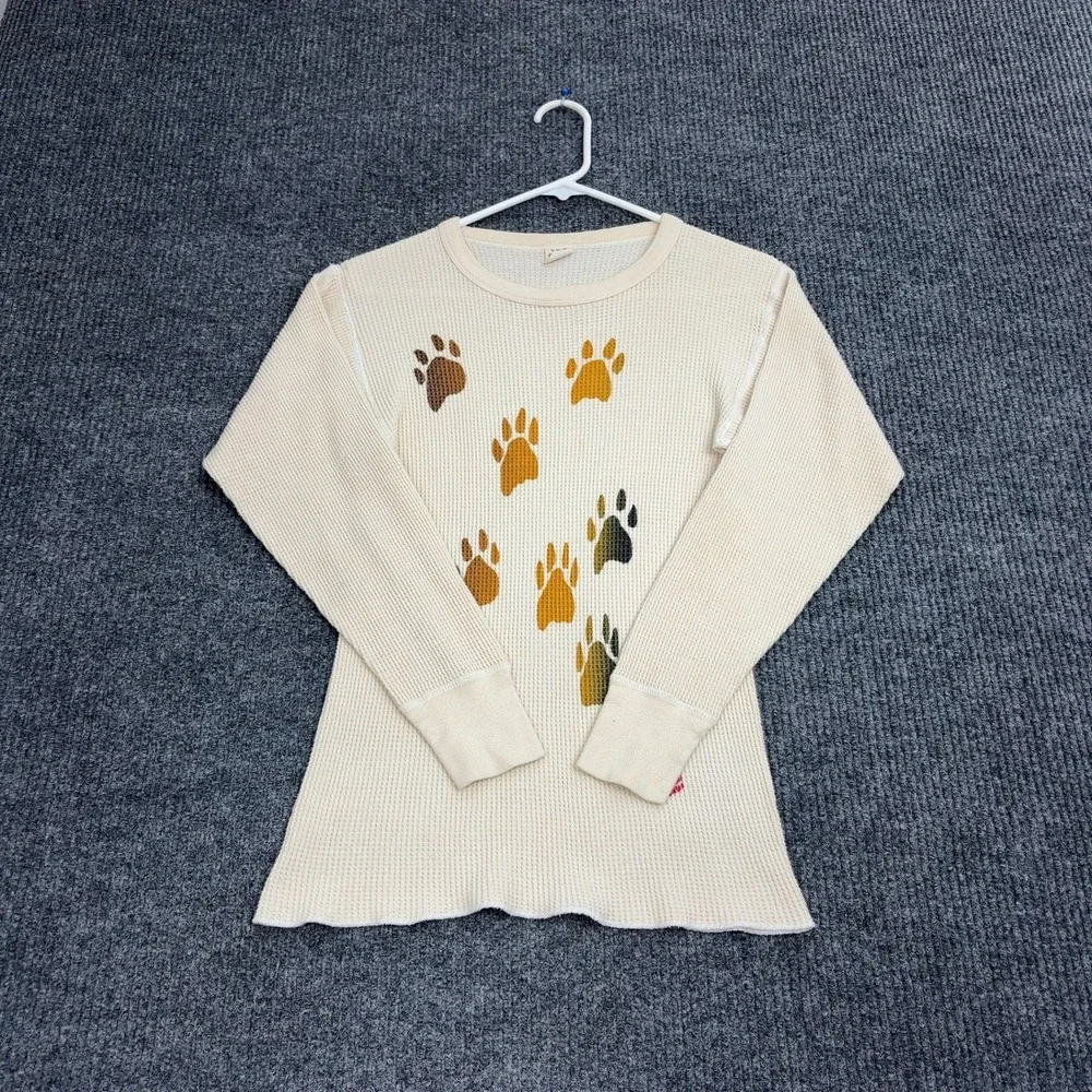 Vintage Arctex Thermal Shirt Men M Cream Cotton Paw Print Waffle David Klein NYC